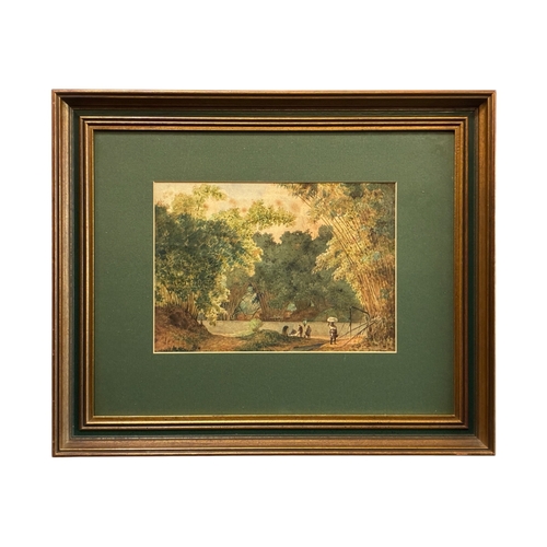60 - Attributed to Michel Jean Cazabon (1813-1888) - A cocoa picker and other figures in a bamboo forest ... 