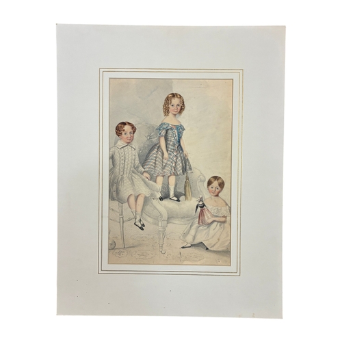 33 - John E. Bosanquet (19th Century) - A portrait of two girls and boy, signed and dated indistinctly lo... 