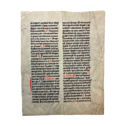1 - Missal in Latin, 14th/15th century manuscript, ink and rubrication on vellum, double-sided, sheet: 3... 