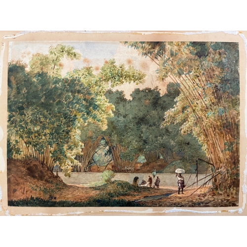 60 - Attributed to Michel Jean Cazabon (1813-1888) - A cocoa picker and other figures in a bamboo forest ... 