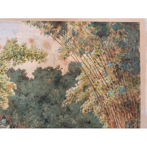 60 - Attributed to Michel Jean Cazabon (1813-1888) - A cocoa picker and other figures in a bamboo forest ... 