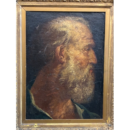 3 - Northern European School - Head of an Old Man in Profile, possibly depicting an apostle, oil on pape... 
