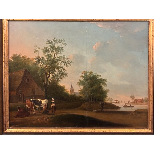 11 - North European School, 19th Century - Dutch-inspired bucolic scene, oil on board, unsigned, painting... 