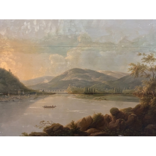 12 - Continental School, 18th/19th Century - A hillside view looking across the lake, unsigned, oil on pa... 