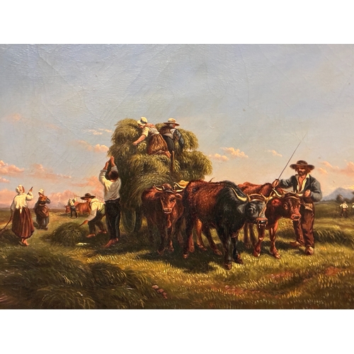 39 - After Rosa Bonheur (1822-1899) - Haymaking in the Auvergne, oil on canvas, stretcher: 54 x 40.5 cm, ... 