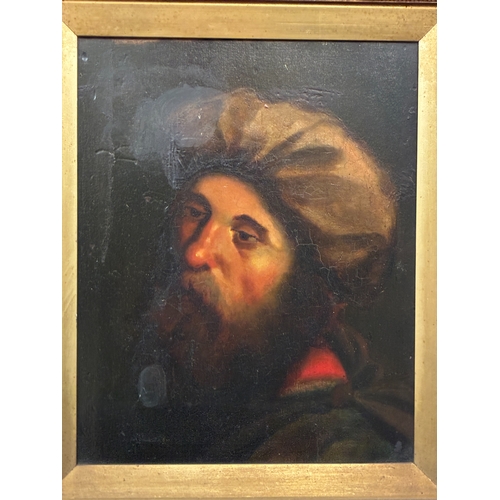 44 - 19th Century School - Head of a man wearing a turban, unsigned, oil on board with another portrait v... 