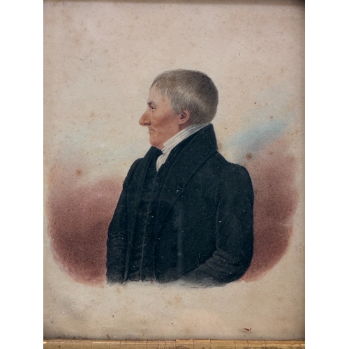 31 - Early 19th Century School - Miniature portrait of a Gentleman, head in profile, watercolour in card,... 