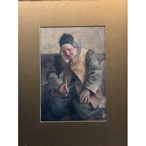 37 - William John Wainwright PRBSA  (1855-1931) - Old Man Holding a Clay Pipe, watercolour, signed lower ... 