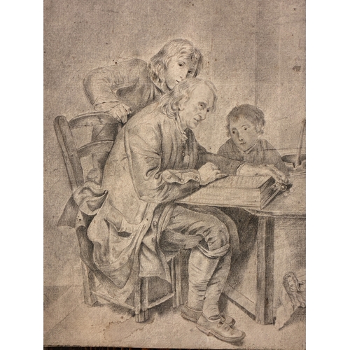 32 - After Jean Baptiste Greuze (1725-1805) - 'Father's Lesson', charcoal and pen on laid paper, sheet: 4... 