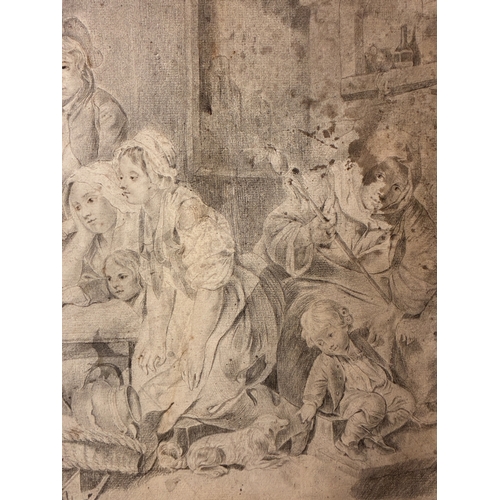 32 - After Jean Baptiste Greuze (1725-1805) - 'Father's Lesson', charcoal and pen on laid paper, sheet: 4... 