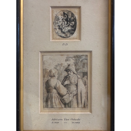 5 - Two etchings: Adriaen van Ostade (1610-1685) - Man and Woman Conversing, sheet: 9.6 x 8 cm, together... 