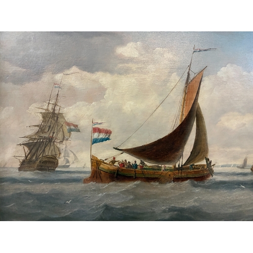 23 - Joseph Walter of Bristol (1783-1856) - A Dutch Barge running before a stiff breeze past a Man'o'war ... 