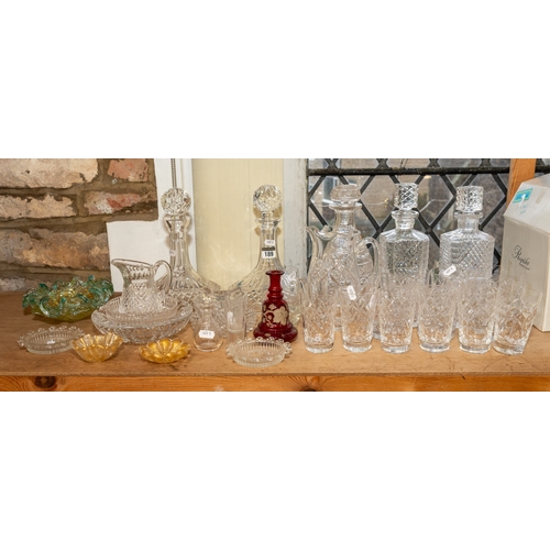 272 - A collection of mostly cut glass to include two ships decanters, a pair and another decanter, variou... 