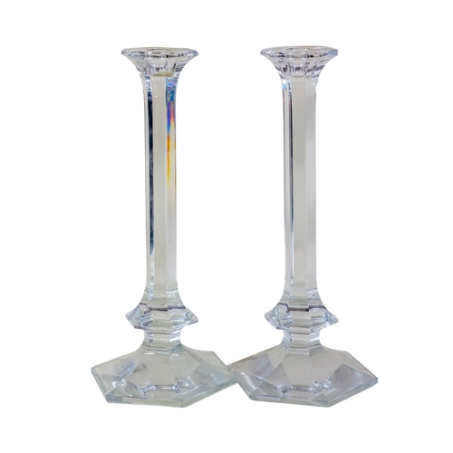 292 - A pair of Val St Lambert crystal glass 'Elysee' candlesticks, 29cm