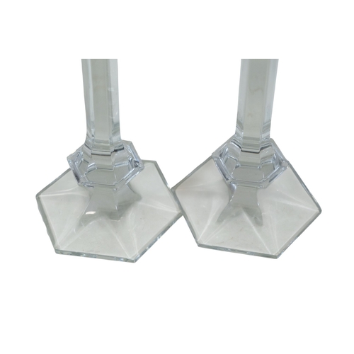 292 - A pair of Val St Lambert crystal glass 'Elysee' candlesticks, 29cm