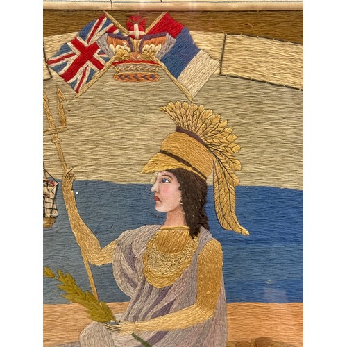 55 - 19th Century British, 'Trade & Commerce' - A patriotic Sailor's woolwork tapestry depicting Britanni... 