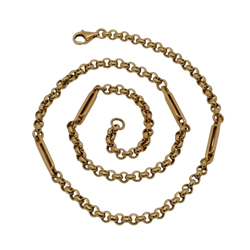 A 9ct gold belcher and trombone link necklace, with lobster clasp, 39.2 grams