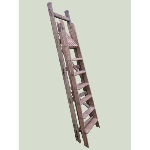 A vintage weathered oak five rung tapered ladder, 222 cm high together ...