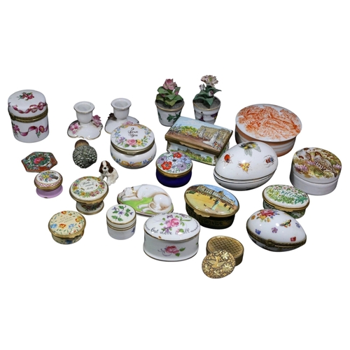 259 - A group of small trinket boxes in Porcelain & Enamel , Royal Worcester Pointer, 2 Dresden flower pot... 