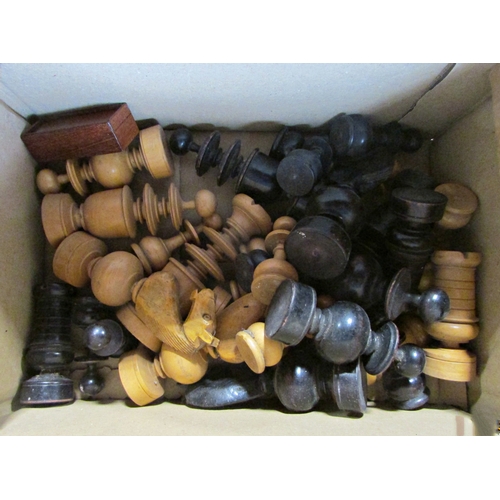 685 - Four vintage timber chess sets, two sets of bone and ebony dominoes (large format), 19th century ark... 