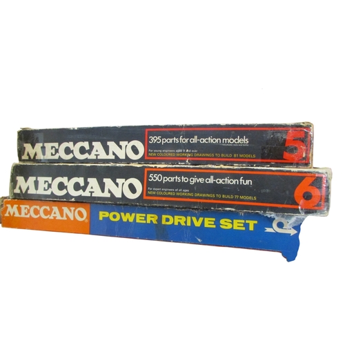 696 - Four boxes of Meccano, Meccano power drive set, further boxes 3, 5 & 6