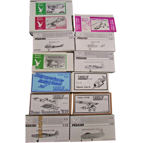 702 - Box of aircraft for construction.  Pegasus; Fairey Albacore Curtis Sparrowhawk, Veeday; Seversky P-3... 