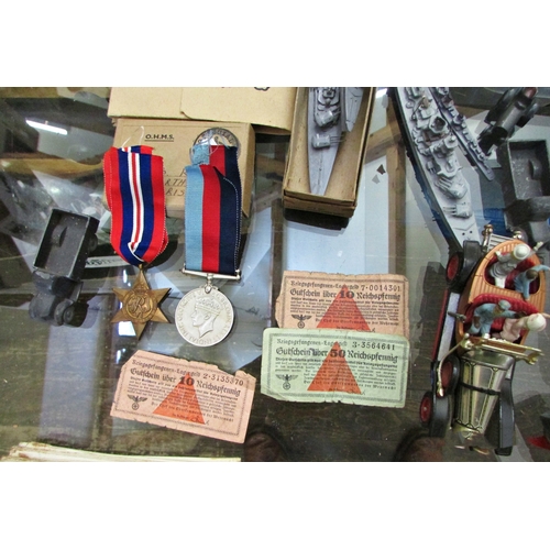 705 - Clockwork bear, toy battleships and military vehicles, large quantity of sweetheart letters written ... 