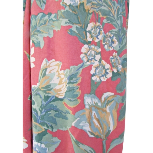 711 - Three pairs of good quality country house curtains with floral detail upon a salmon coloured ground ... 