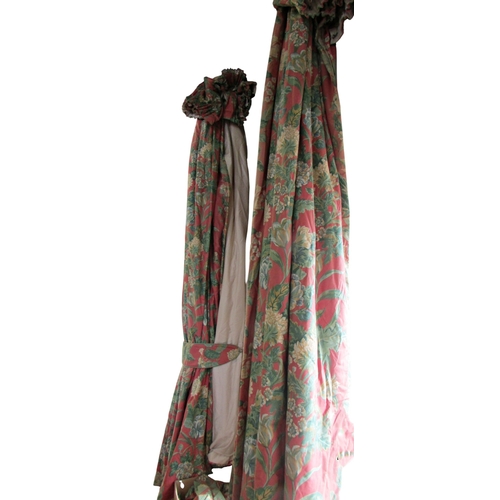 711 - Three pairs of good quality country house curtains with floral detail upon a salmon coloured ground ... 