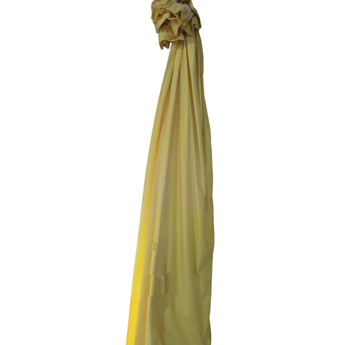 713 - A yellow ground curtain panel by Jon Rhodes with pinched pleat heading, fully lined, 200cm drop x 16... 