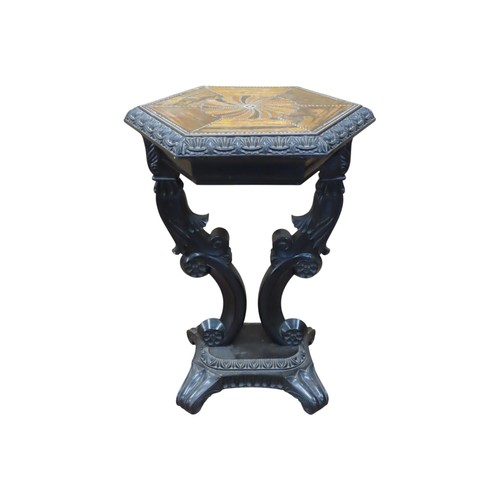 1523 - A good quality 19th Century ebony Celanese centre table. The hexagonal top with inlaid detail raised... 