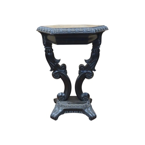 1523 - A good quality 19th Century ebony Celanese centre table. The hexagonal top with inlaid detail raised... 