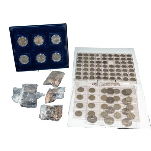 731 - Quantity of Pre decimal silver & copper including some Pre 1947, and 6 cased crowns in blue presenta... 
