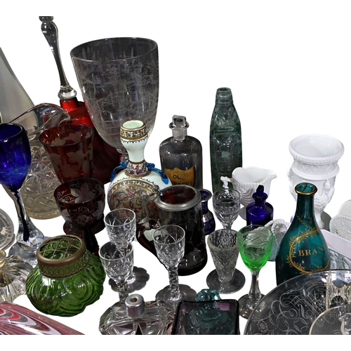 263 - A large collection of various glass to include Mary Gregory, apothecary jar, ruby red glass, Bristol... 