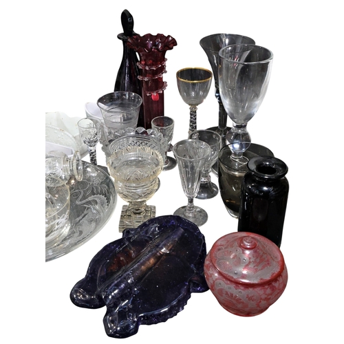263 - A large collection of various glass to include Mary Gregory, apothecary jar, ruby red glass, Bristol... 