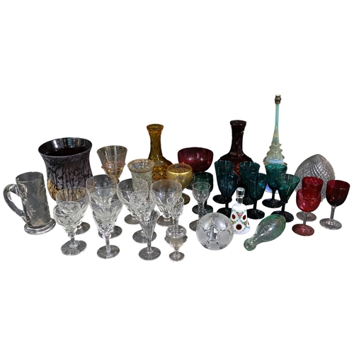 264 - A collection of various glass to include etched wines, vaseline glass, bohemian glass, etc.