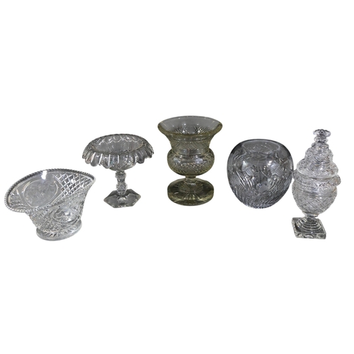 280 - A collection of five pieces of Victorian cut glassware to include a sweetmeat jar and cover, pedesta... 