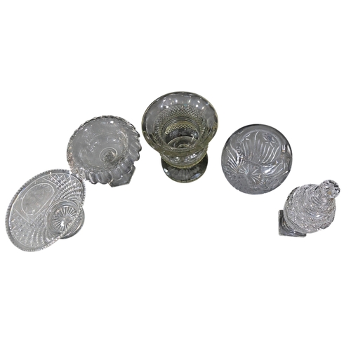 280 - A collection of five pieces of Victorian cut glassware to include a sweetmeat jar and cover, pedesta... 