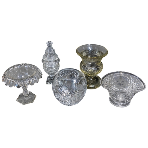 280 - A collection of five pieces of Victorian cut glassware to include a sweetmeat jar and cover, pedesta... 