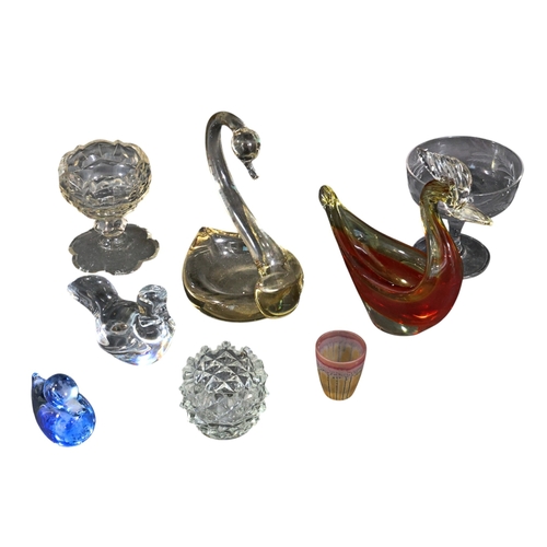 285 - A small collection of various glass to include Murano birds, cut glass, etc.