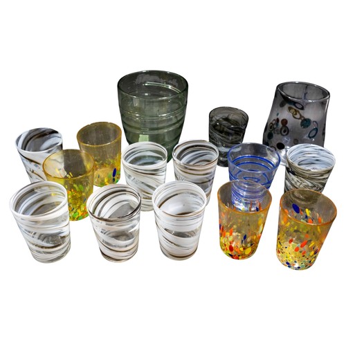 282 - A collection of various coloured glassware to include Murano tumblers, etc.