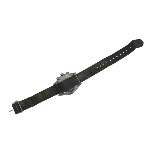 674 - Military interest; a Pulsar stainless steel 100M chronograph wristwatch, reverse inscribed ‘6645-99 ... 