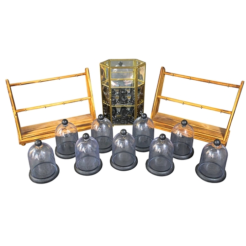 678 - A collection of nine contemporary fob watch / jewellery display domes on plinth bases together with ... 