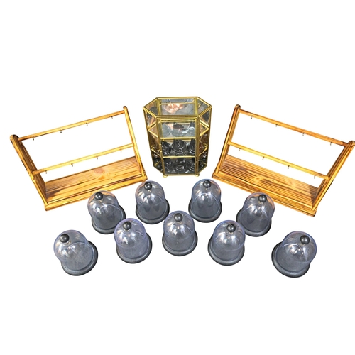 678 - A collection of nine contemporary fob watch / jewellery display domes on plinth bases together with ... 
