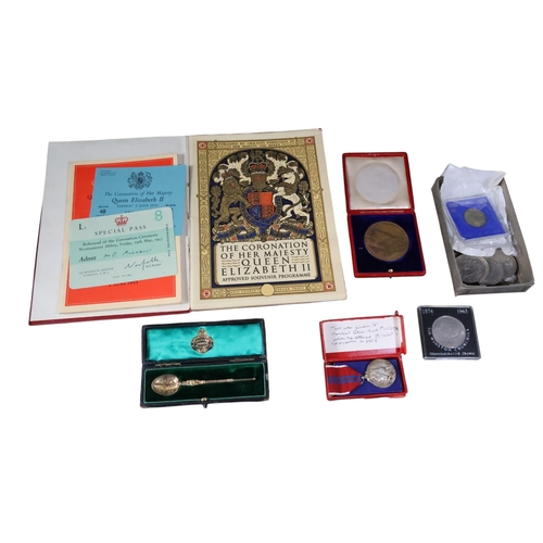 738 - 1902 Coronation Medal, silver gilt anointing spoon, 1953 Coronation approved souvenir programme, QE ... 