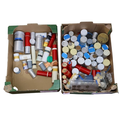 741 - A quantity of English coinage - mainly mid 20th Century & later (in tubes) 2 boxes