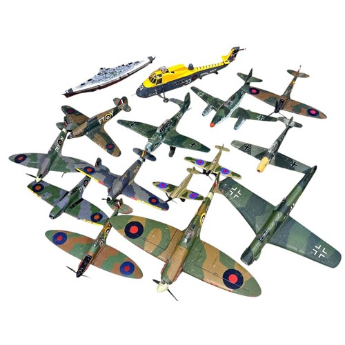 704 - Collection of model World War II and other aircraft, battleship, etc