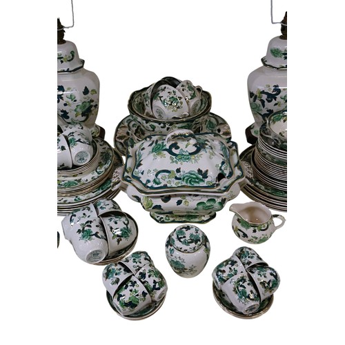 A large collection of Masons chartreuse pattern dinnerware. comprising ...