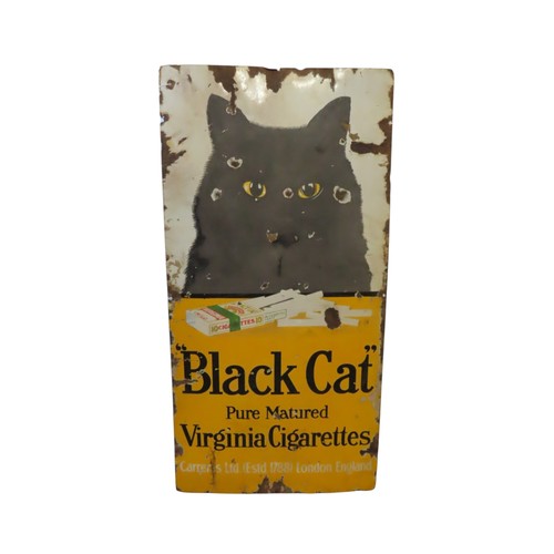 An original rectangular enamel sign advertising Black Cat Virginia cigarettes (af), 91 cm high x 46 cm wide