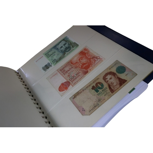 A folder of worldwide bank notes including Scotland, Indonesia ...